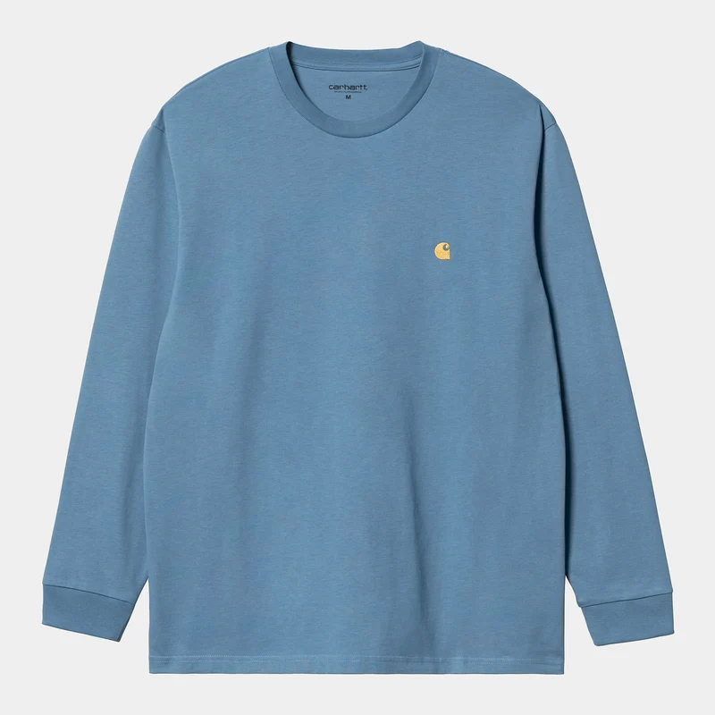 Carhartt WIP Chase långärmad t-shirt för män - Icy Water / Gold