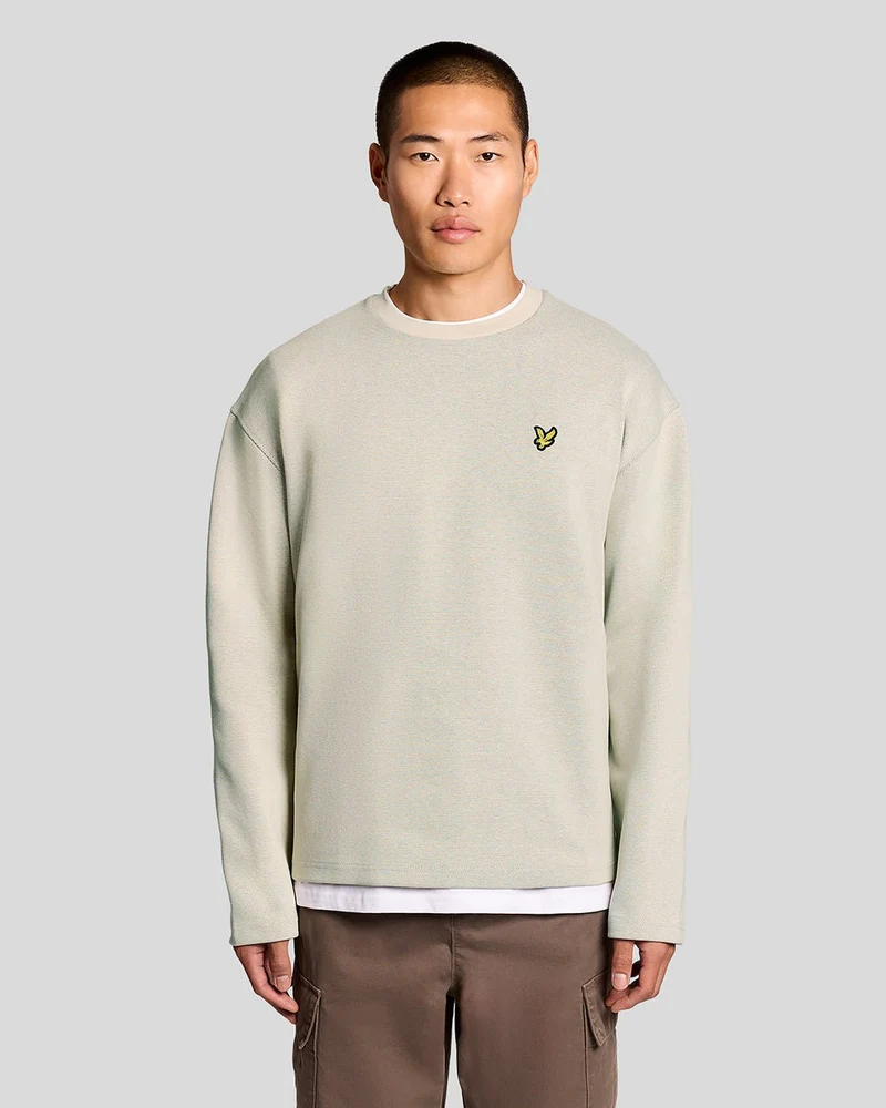 Lyle & Scott Herrtröja med upphöjd jacquardkrage och rund hals | Putty