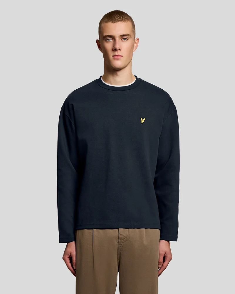 Lyle & Scott Herrtröja med upphöjd jacquardkrage och rund hals | Mörkblå