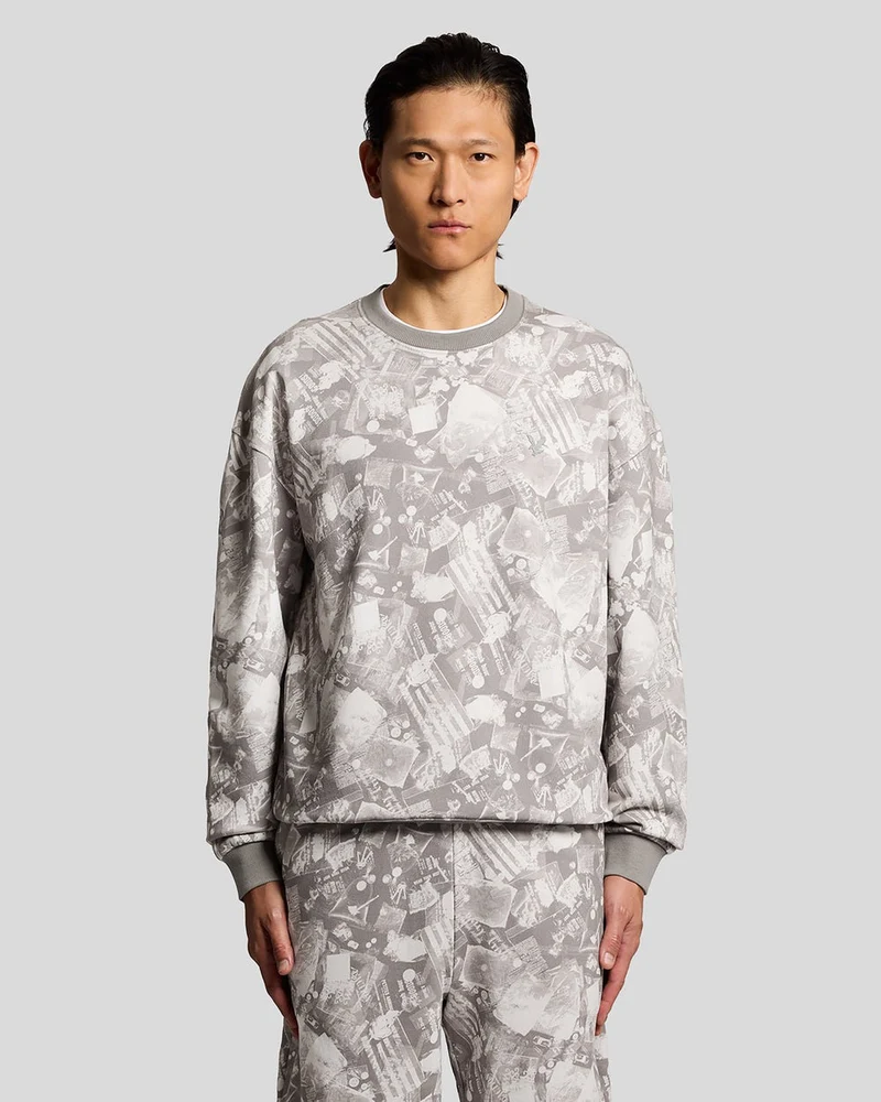 Lyle & Scott Herr Industriell Grafisk Sweatshirt | Kall Grå
