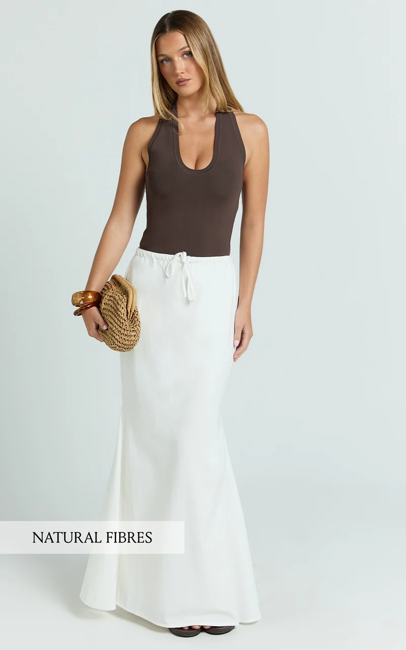 Jonah Maxi Skirt - Mid Waisted Linen Blend Maxi Skirt in Off White