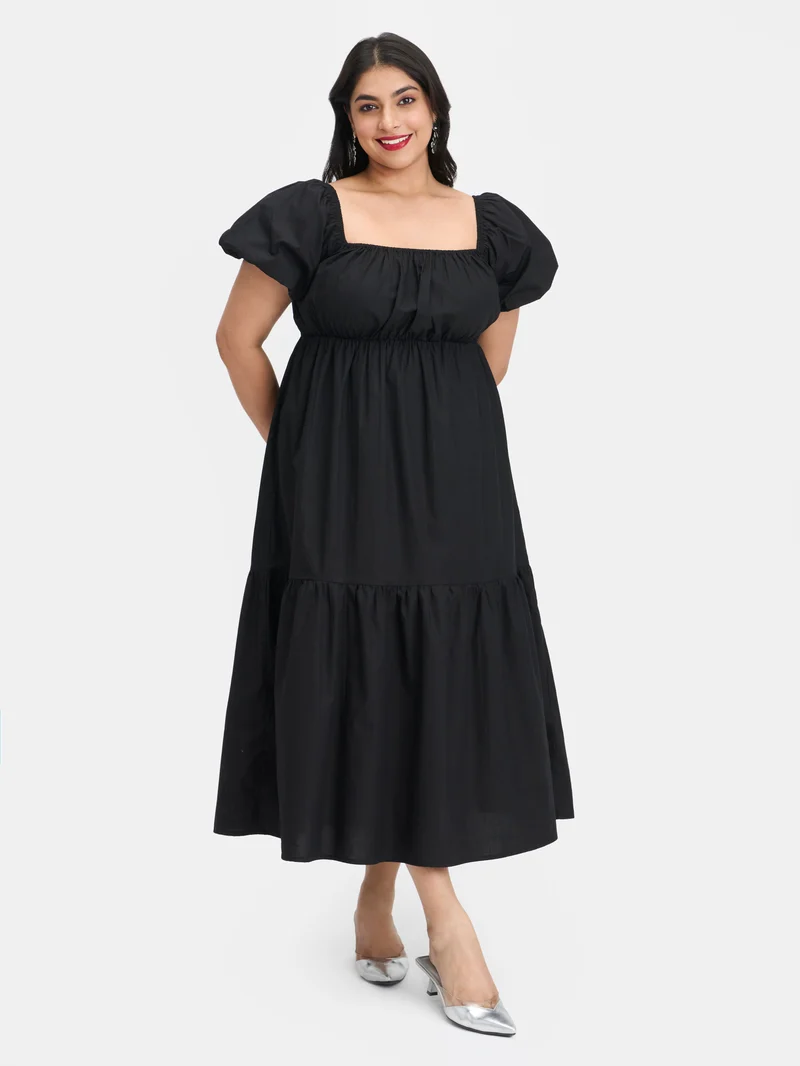 Yuki|100% Cotton Puff Sleeve Maxi Dress