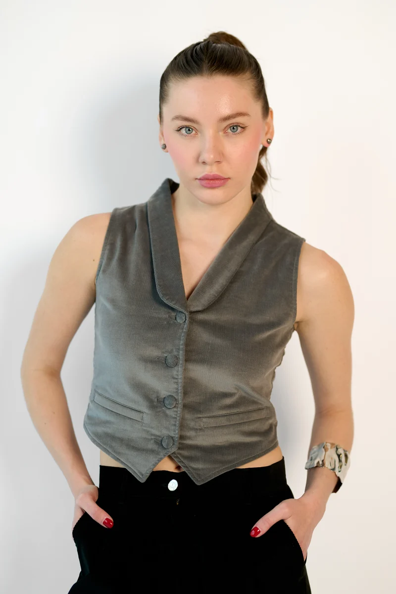 Allie|100% Cotton Buttoned Fitted Style Waistcoat