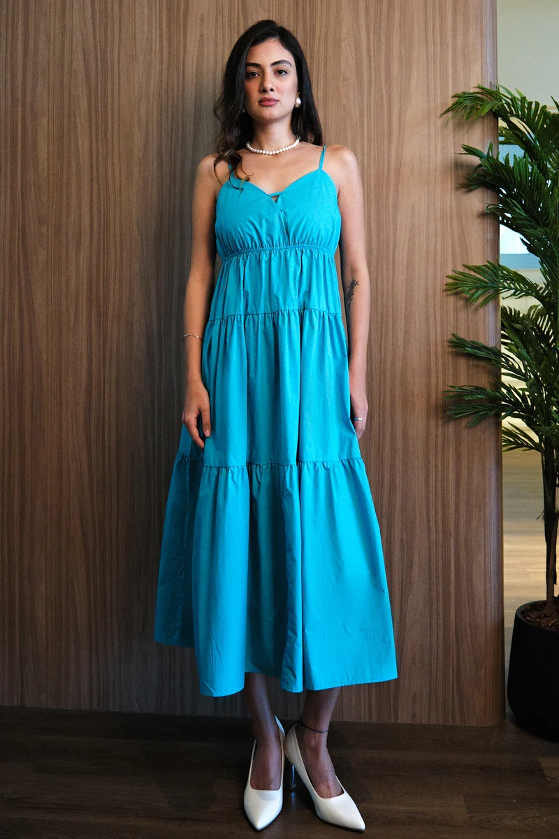 Penyl|100% Cotton Back Tie-Up Detail Tier Dress