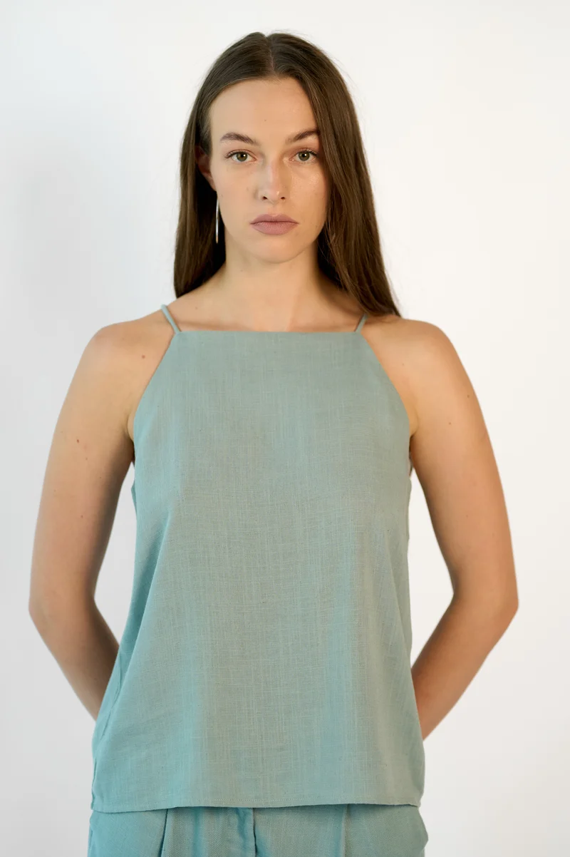 Misha|Linen Minimalist Strappy Top
