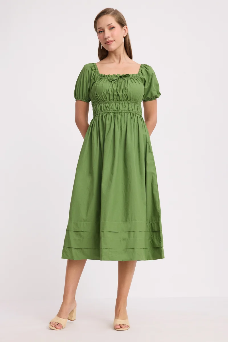 Kona|100% Cotton Waist Gathered Dress
