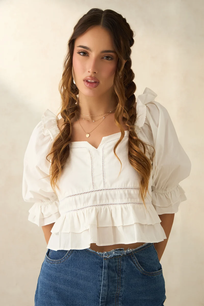 Liea|100% Cotton Ruffled Lace Top