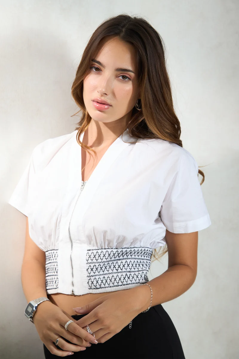 Pippa|100% Cotton Smocked Waist Top