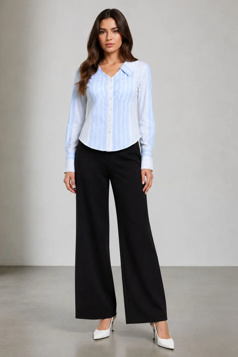Izzy|100% Cotton Stripe Bustier Style Crop Shirt