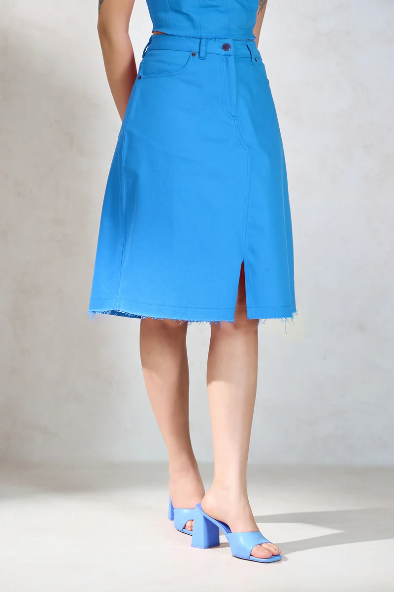 Roxanne Skirt|Cotton Stretch Drill Slit Skirt