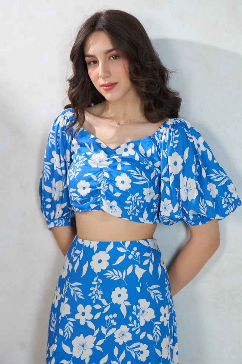 Belavous Top|100% Modal Floral Sweatheart Neck Croptop