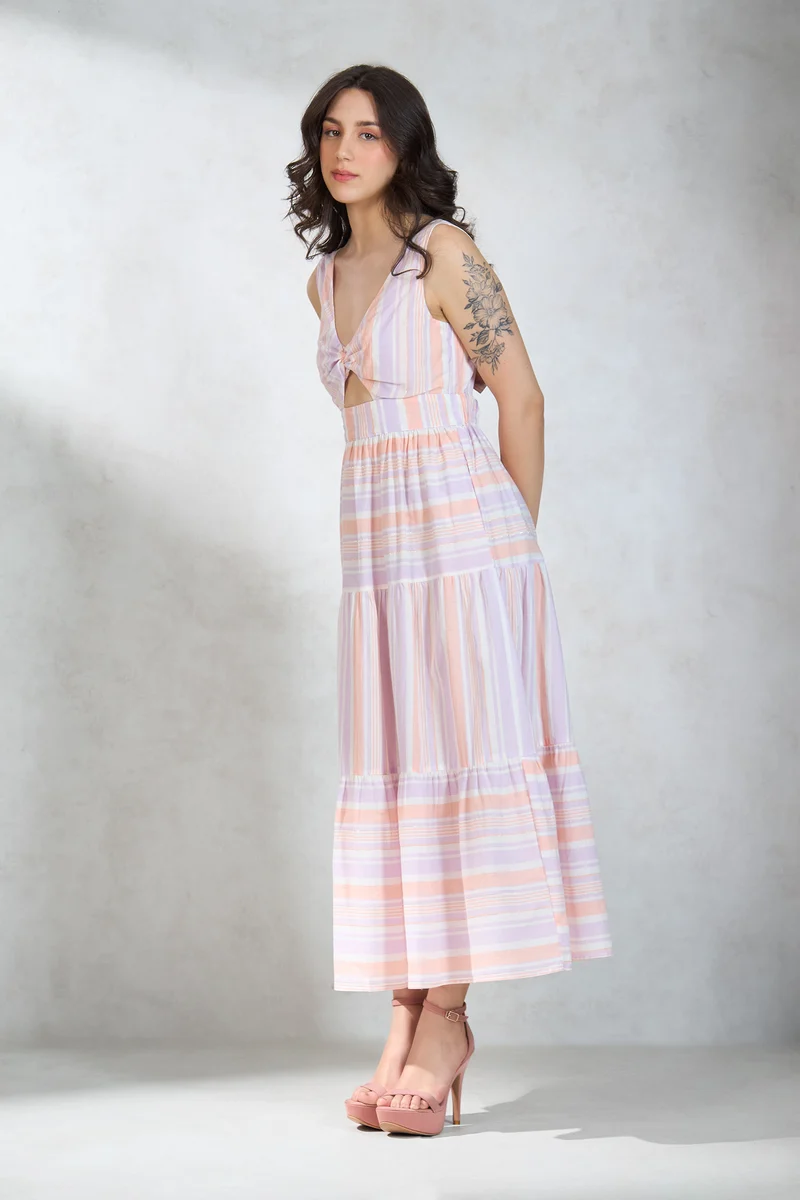 Moana|100% Cotton Maxi Dress With Front Cut-Out