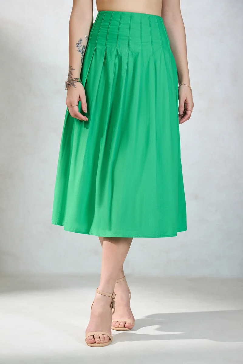 Sweenie Skirt|100% Cotton Pintucked Midi Skirt With Pleats