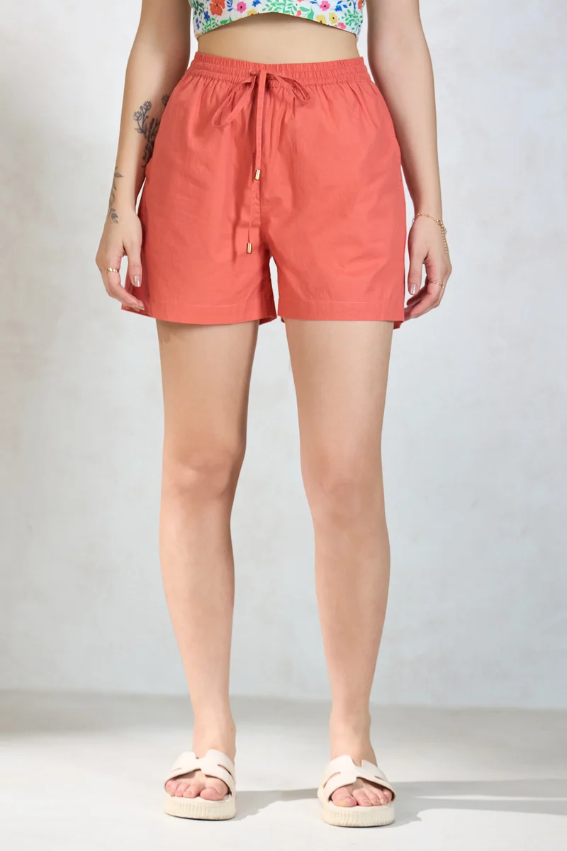 Miles Shorts|100% Cotton Orange Drawstring Mini Shorts