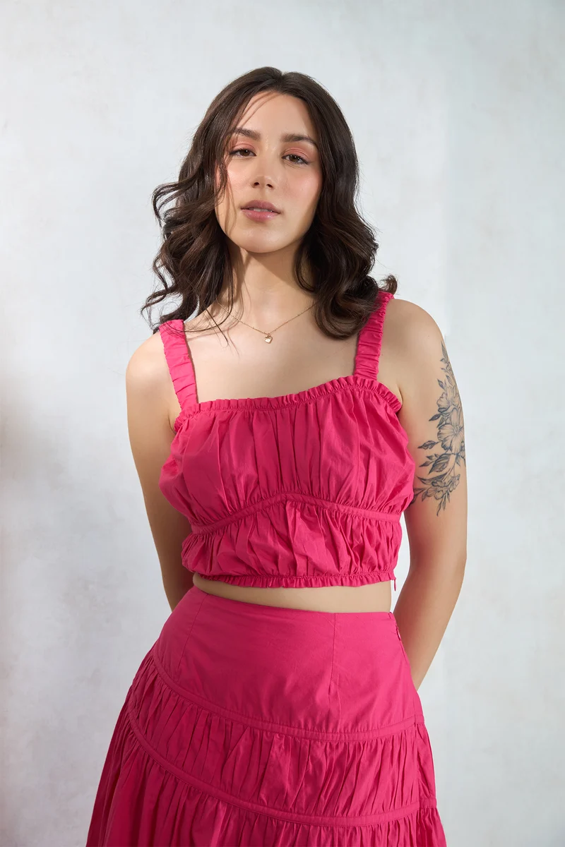 Jasper Top|100% Cotton Ruched Gathered Fit Crop Top