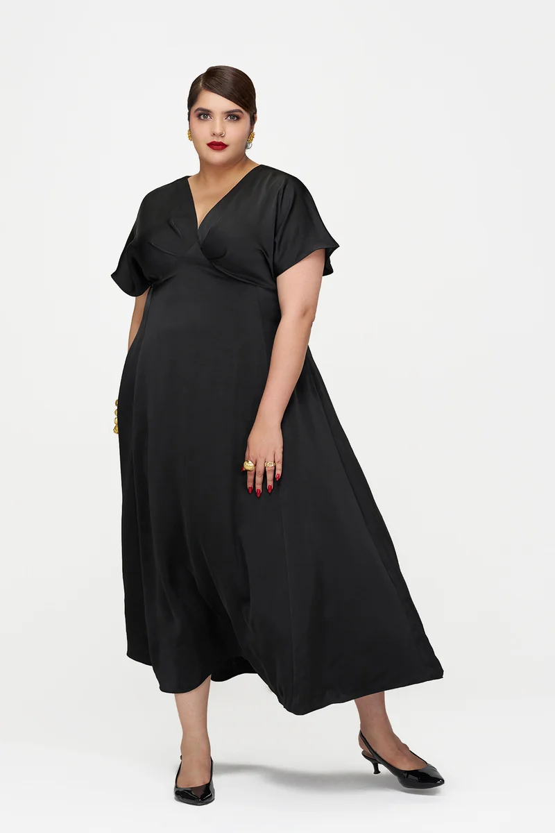 Lovie|Hammered Satin Dolman-Sleeve Maxi Dress