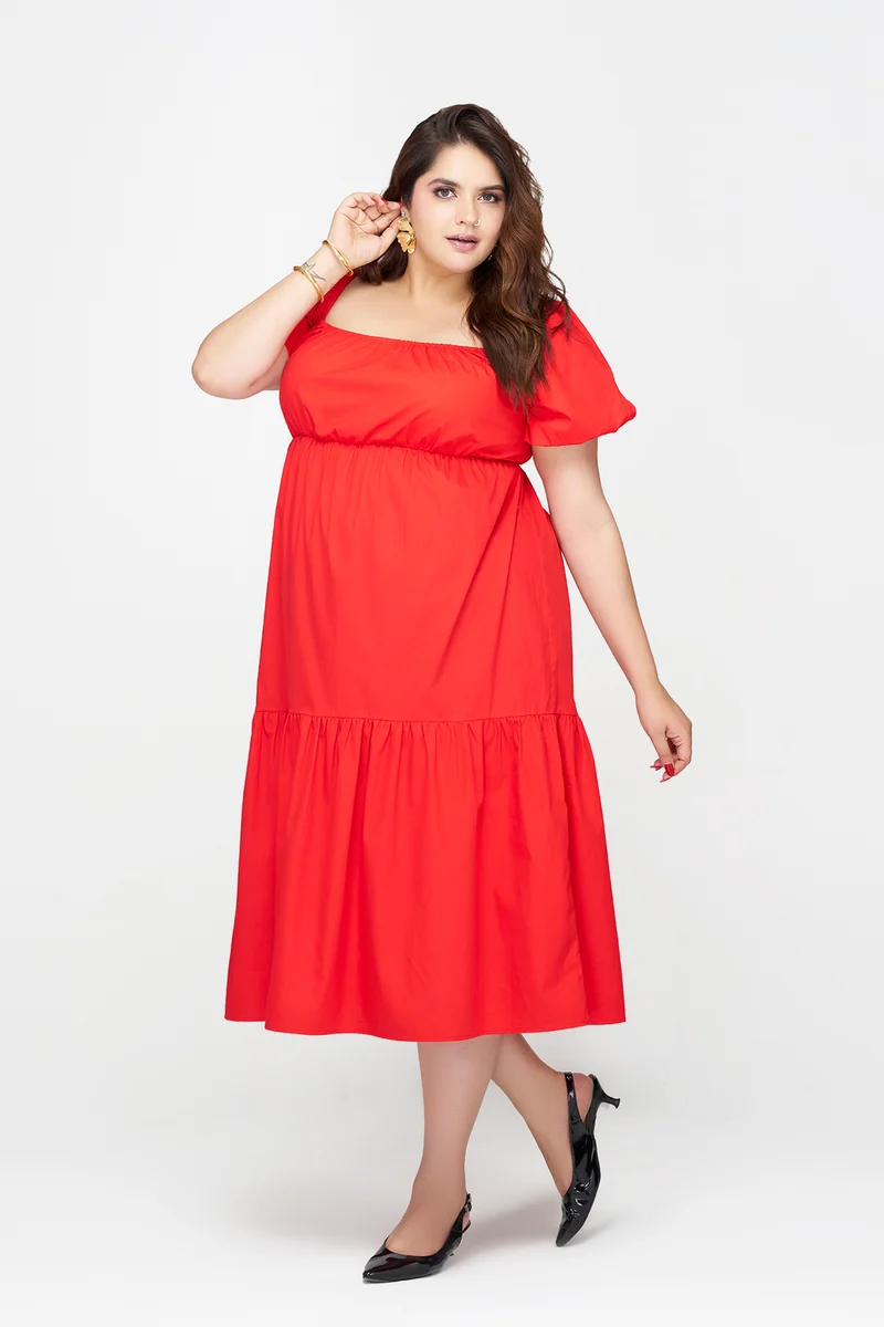 Kiko|100% Cotton Puff Sleeve Maxi Dress