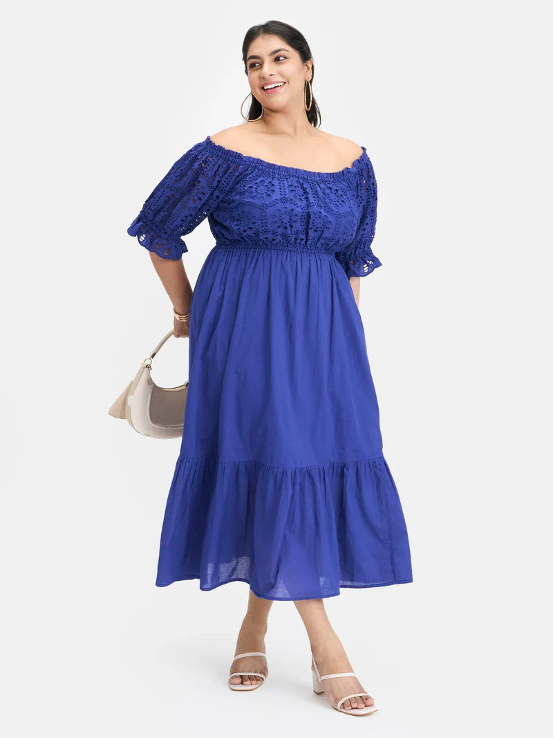 Gracie Btc|100% Cotton Schiffli Midi Dress