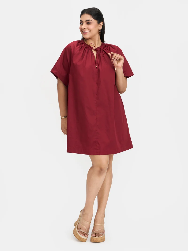 Emrin|100% Cotton Tie-Up A-Line Dress