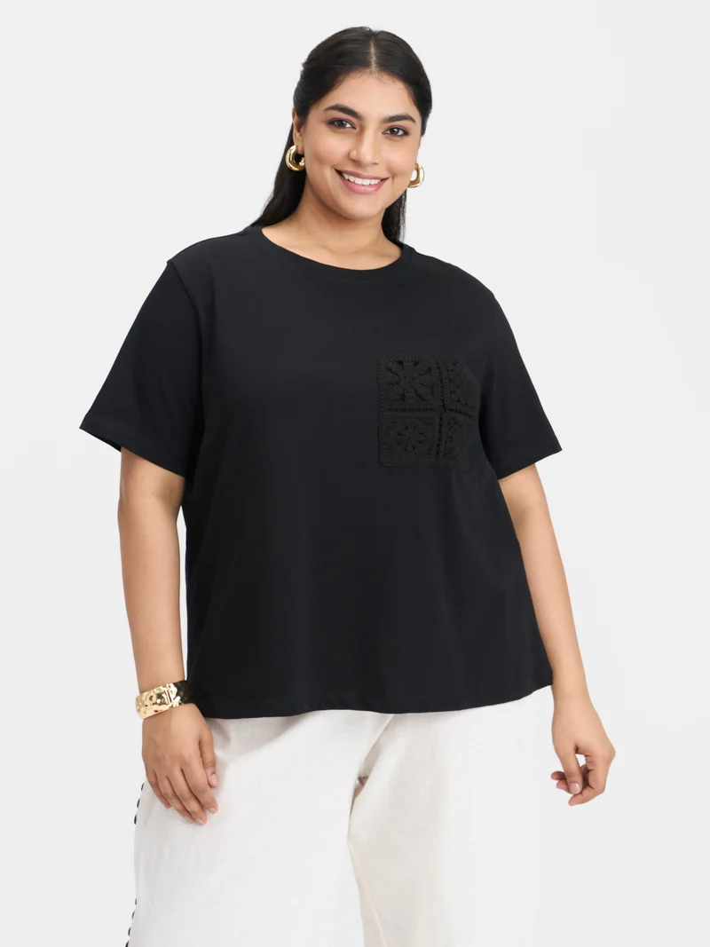 Percy|100% Cotton Crochet Patch Pocket Tee