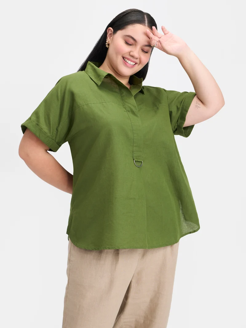Nitar|Linen D-Ring Utility Collared Top