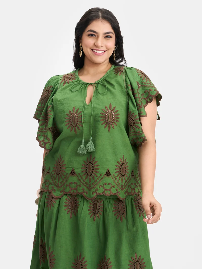 Zinal|100% Cotton Schiffli Tie-Up Top