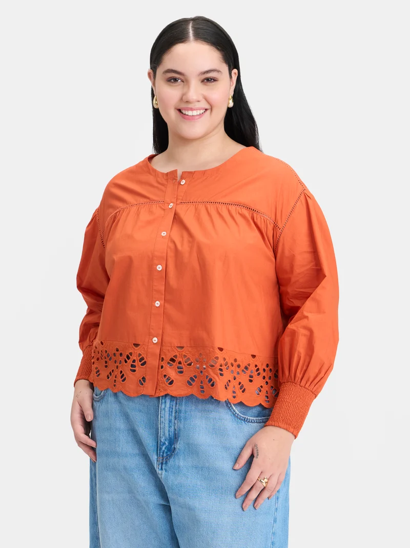 Diara|100% Cotton Scallop Blouse
