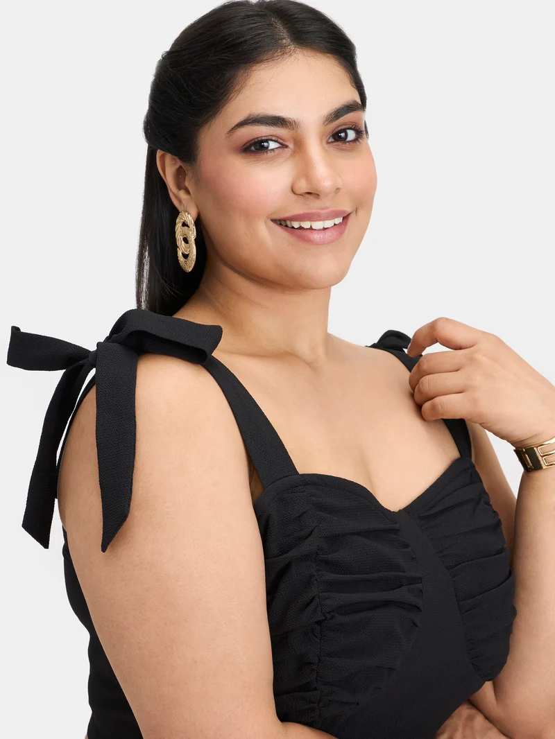 Monroe|Crepe Stretch Bow Strap Bustier Top