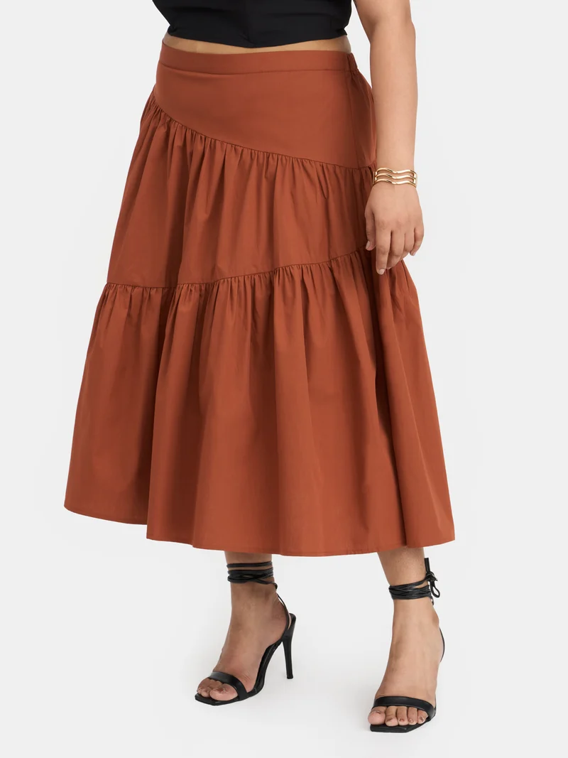 Inari|100% Cotton Tiered Midi Skirt