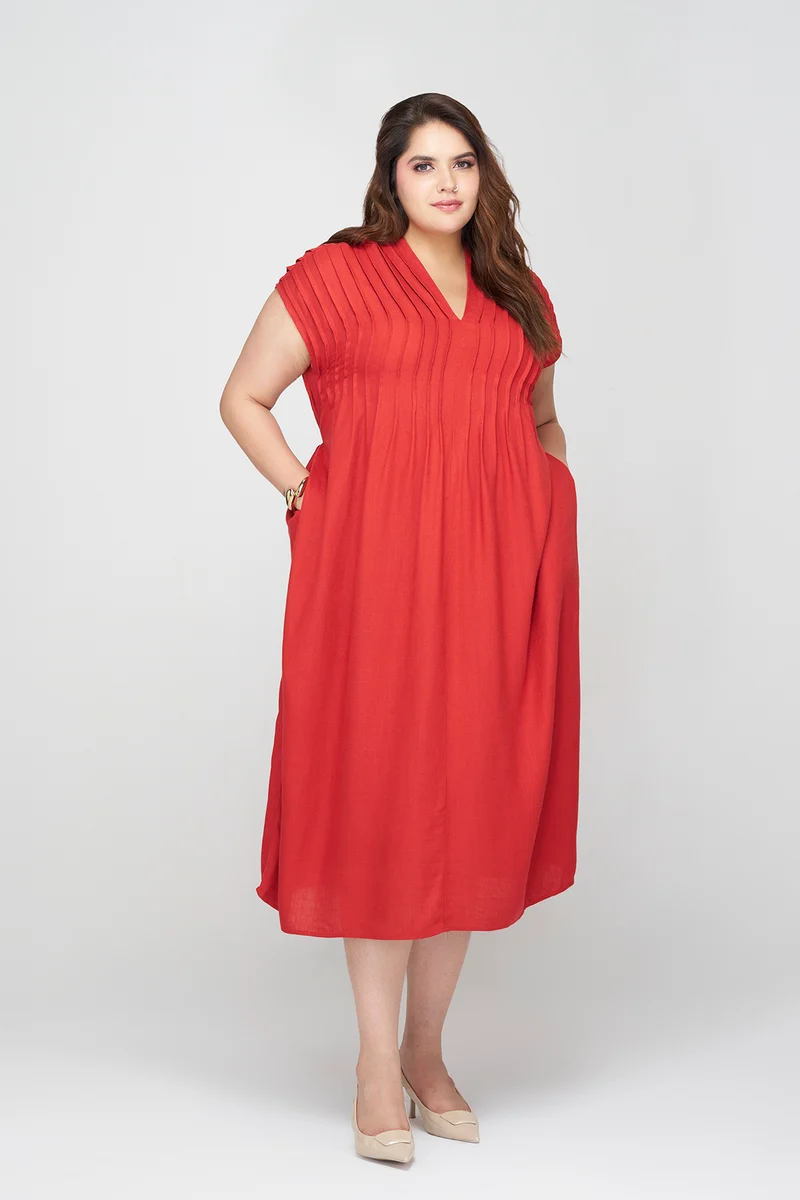 Alvia Btc|Linen Kaftan Dress With Tie-Up Back