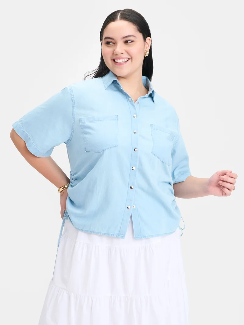 Colette Btc|100% Cotton Side Drawcords Denim Shirt