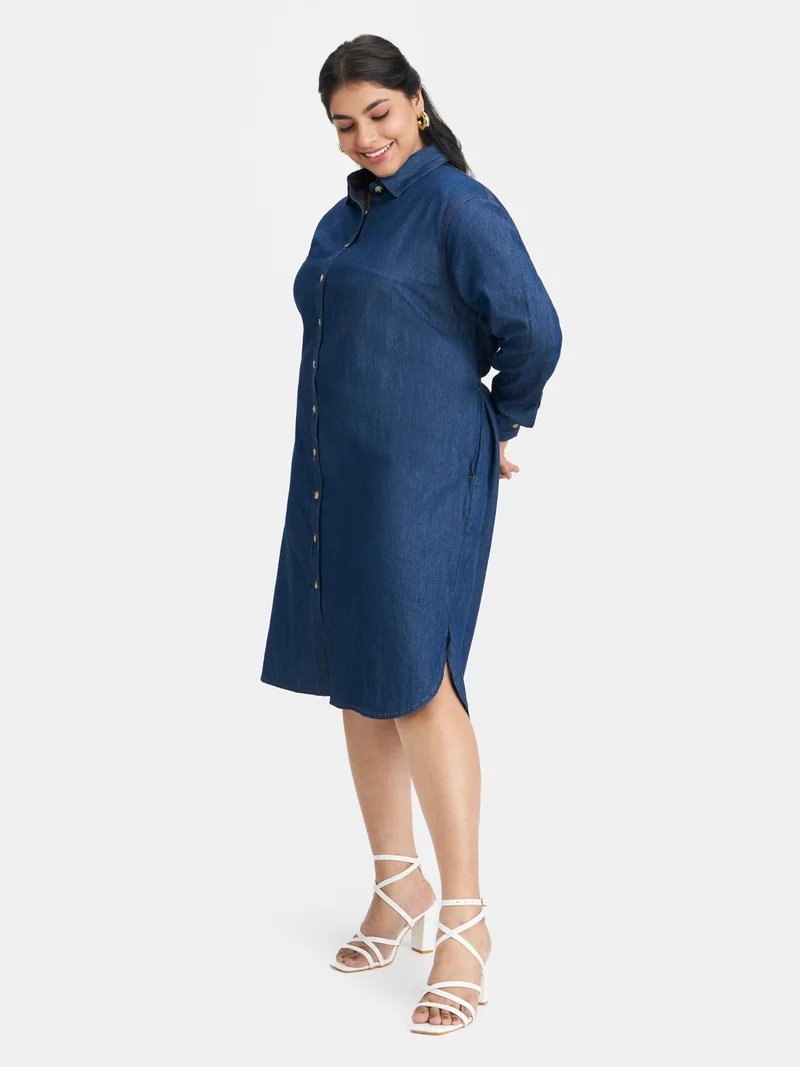 Harbor|100% Cotton Denim Shirt Dress