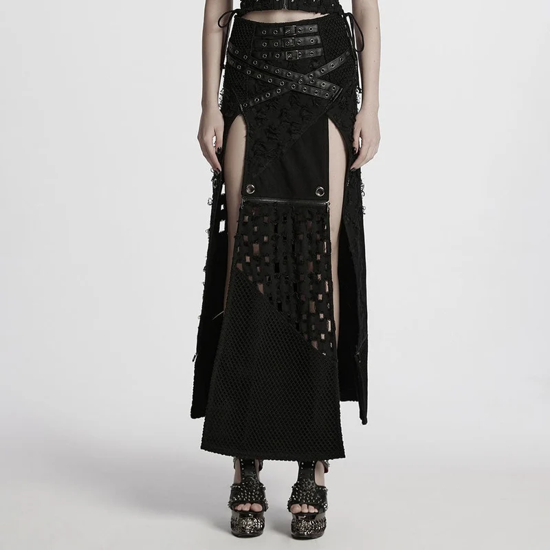 Kvinnors Punk Ripped Side Slit Avtagbar kjol