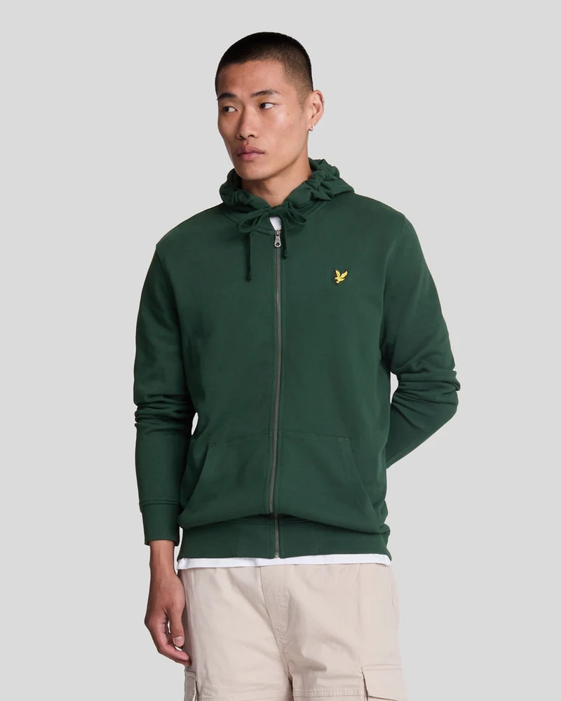 Lyle & Scott Herr Loopback Bomull Hel Dragkedja Hoodie | Mörkgrön