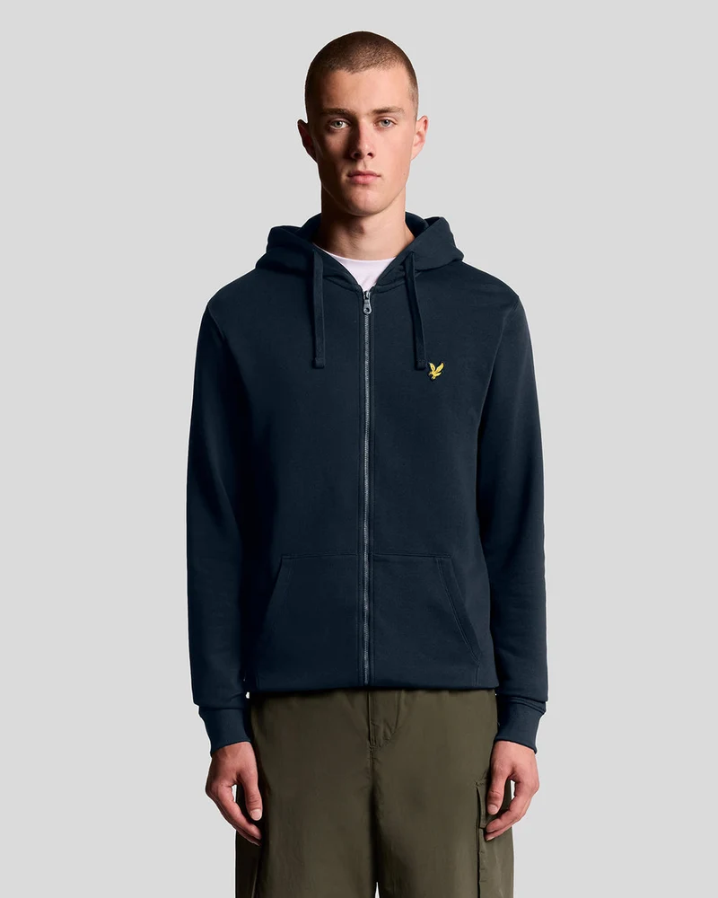 Lyle & Scott Herr Loopback Bomull Hel Dragkedja Hoodie | Mörk Marinblå