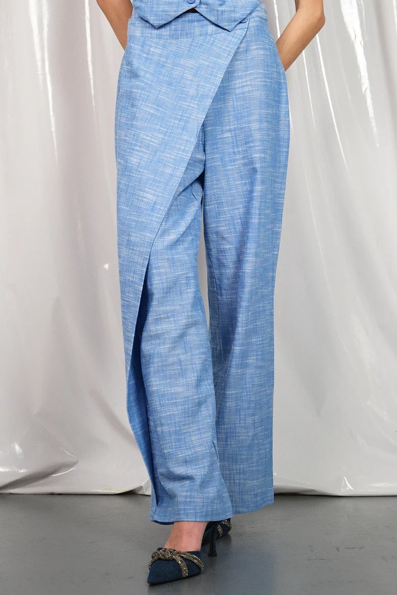 Iriam|100% Cotton Wrap Wide-Leg Pants With Side Button