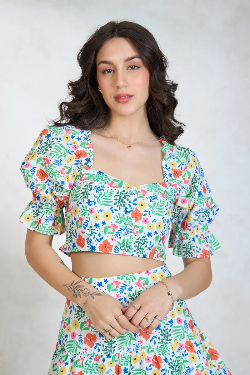 Smehra Top|100% Cotton Vibrant Floral Print Crop Top