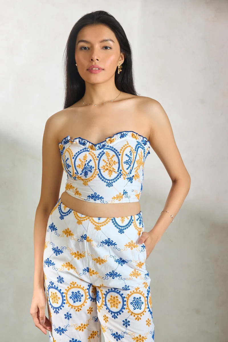 Katy Top|100% Cotton White Tube Top In Schiffli