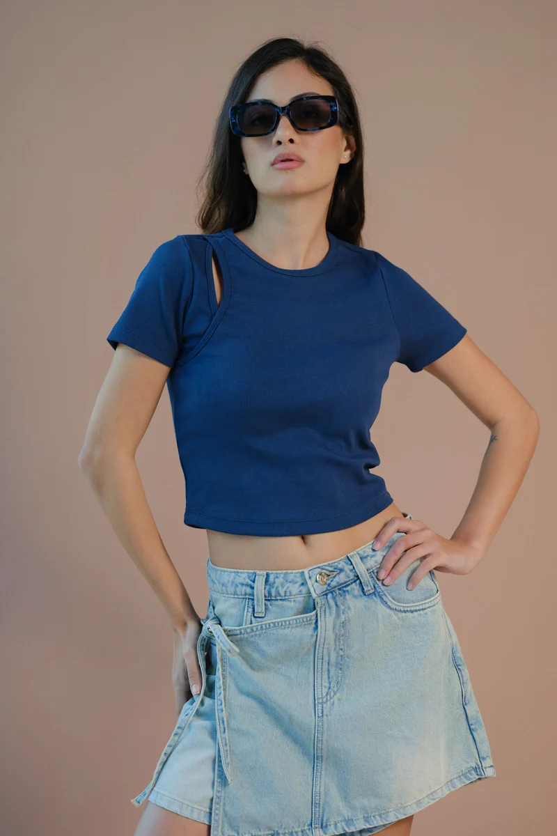 Nico|Cotton Stretch Black Cutout Ribbed Top