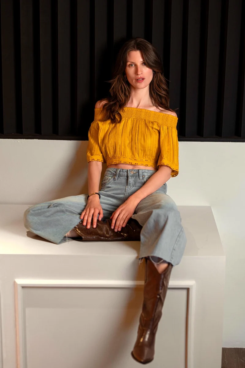 Omar|100% Cotton Cropped Off-Shoulder Top