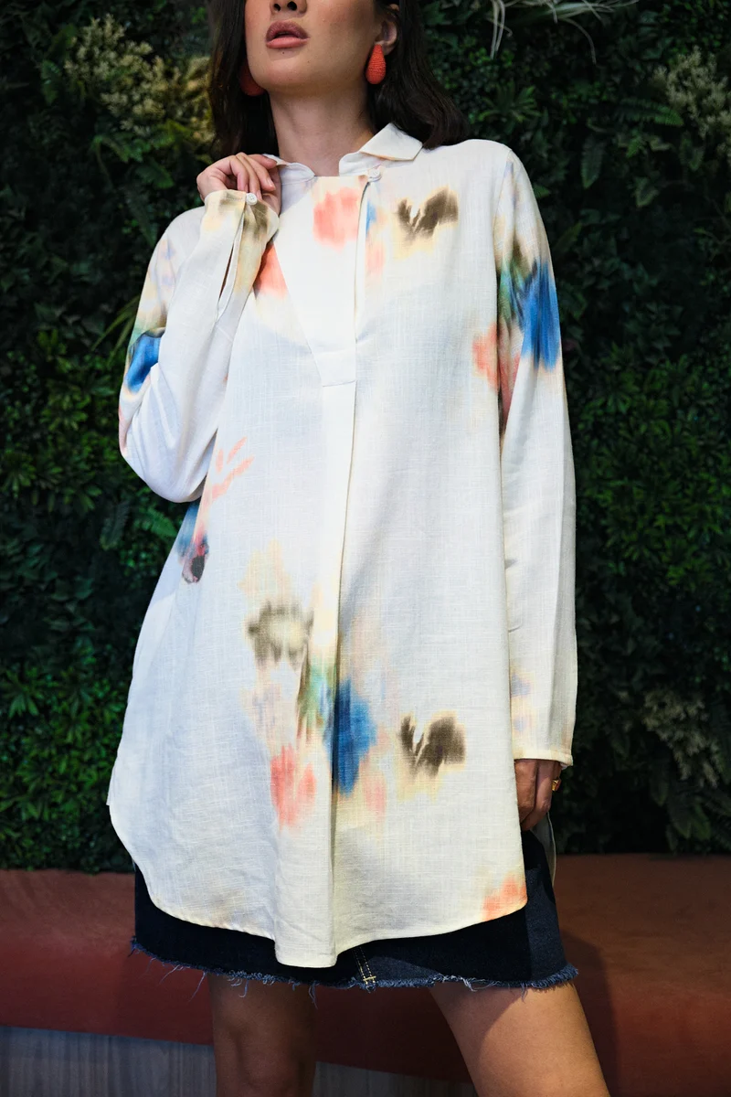 Gary|Linen Tunic Shirt With Flap Placket