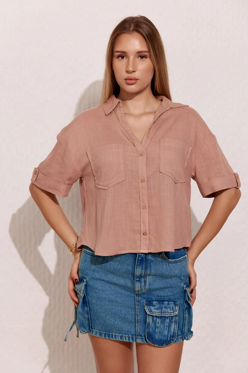 Teesha|Linen Collared Shirt With Boxy Fit