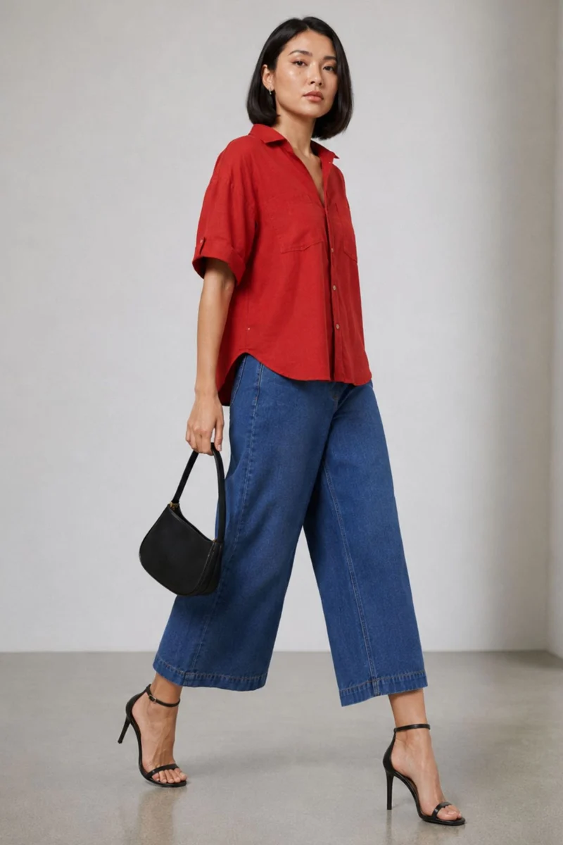 Ira|Linen Collared Shirt With Boxy Fit