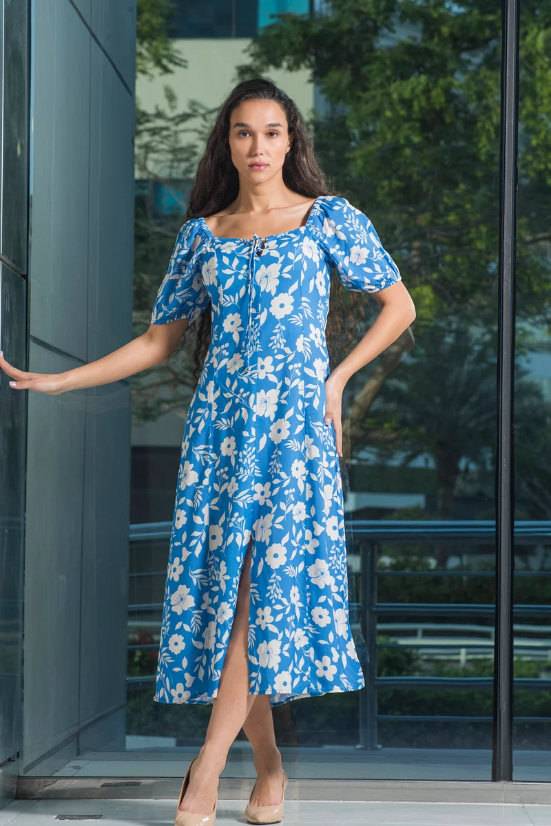 Milly|100% Viscose Printed Tie-Up Midi Dress With Slit