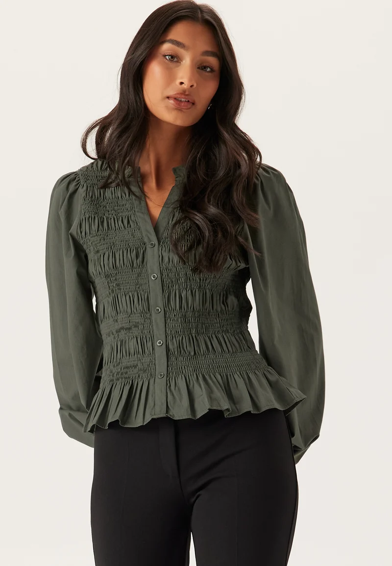 V-neck Cotton Smock Blouse