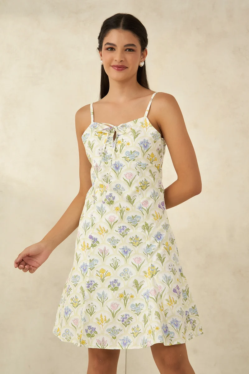 Shirin|100% Cotton Godet Panel Printed Dress