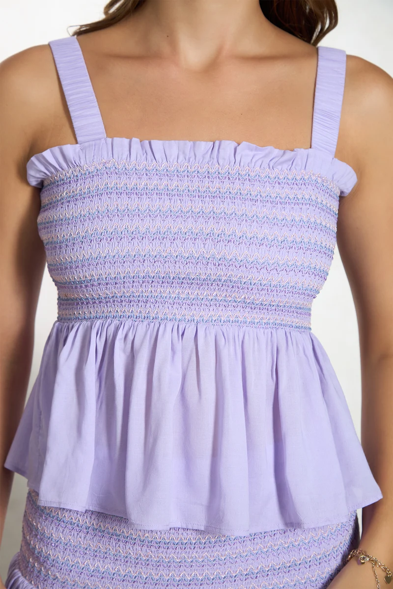 Lexi Top|100% Viscose Smocked Bodice Peplum Top