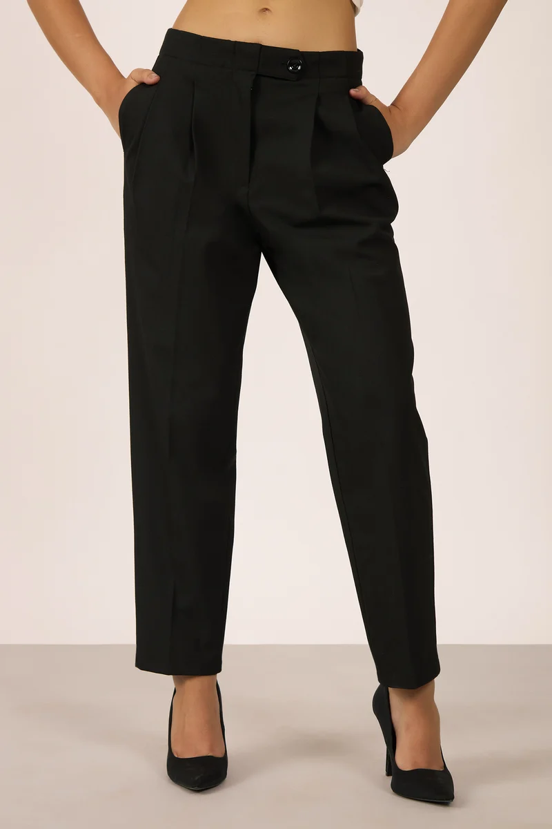 Morgan|Viscose Stretch Black Straight Fit Pant
