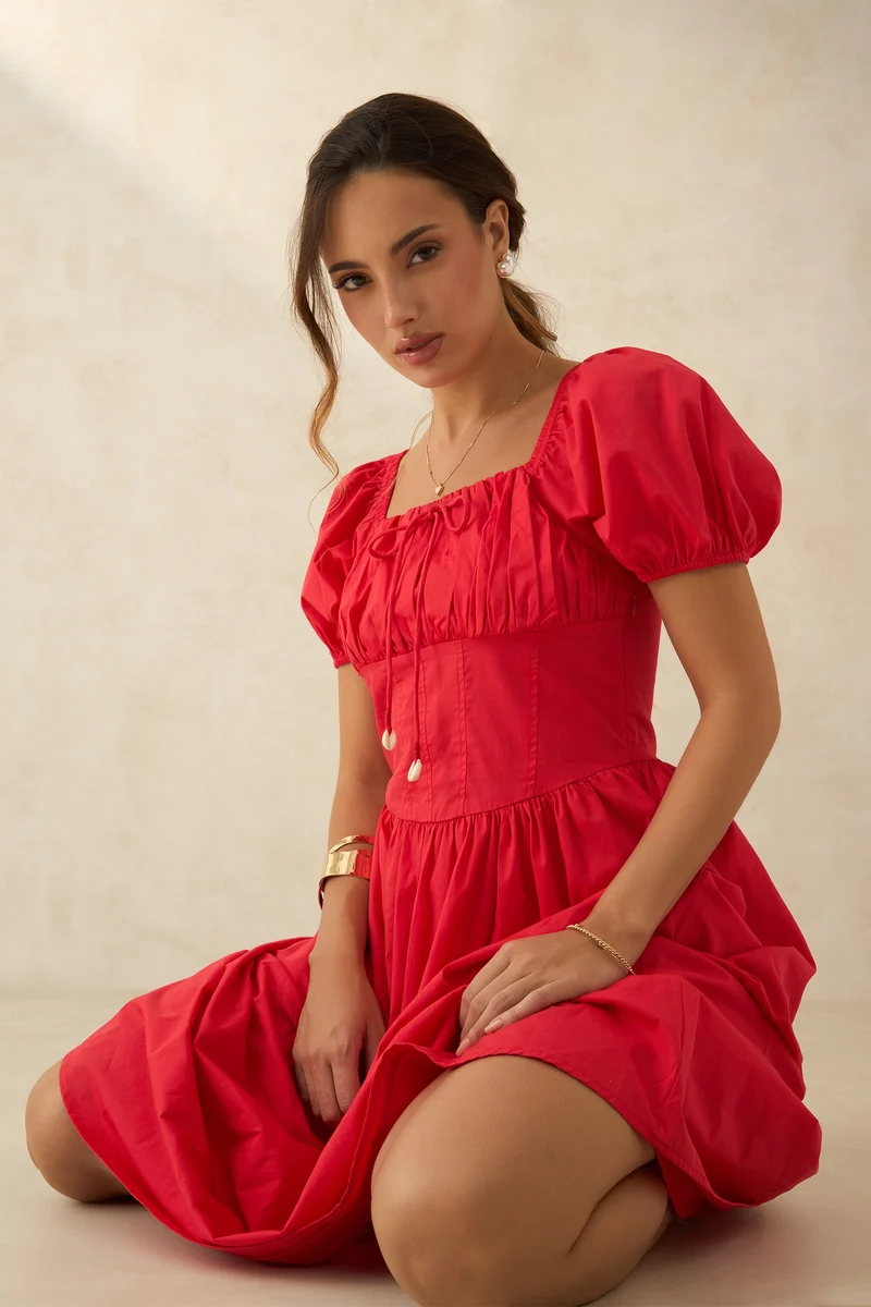 Kial|100% Cotton Voluminous Midi Dress