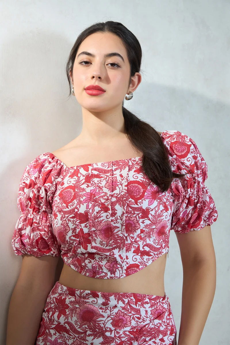 Clemence|100% Cotton Floral Printed Corset Top